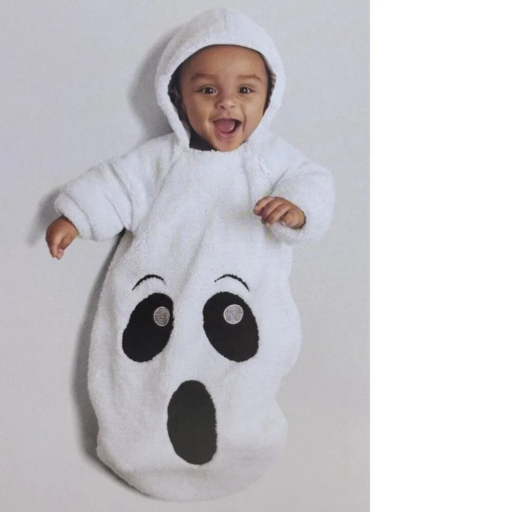 Ghost Bunting Halloween Costume White Fleece Plush Hooded 0/6 mths Unisex Baby
